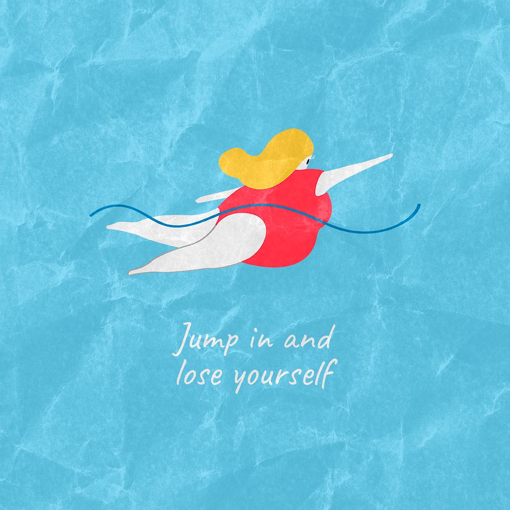 Swimming Instagram post template, inspirational quote design psd
