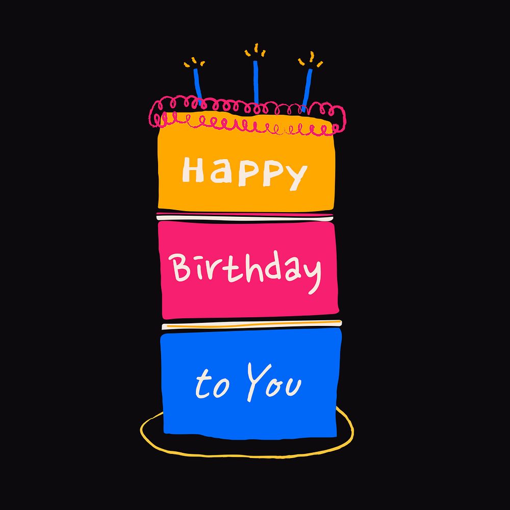 Birthday cake Instagram post template, cute doodle psd