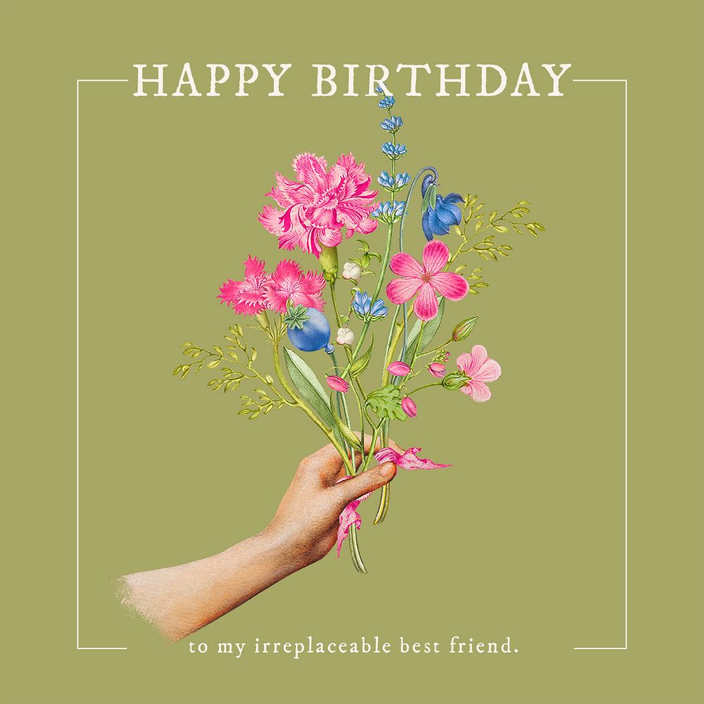 Vintage flower Instagram post template, birthday greeting card psd