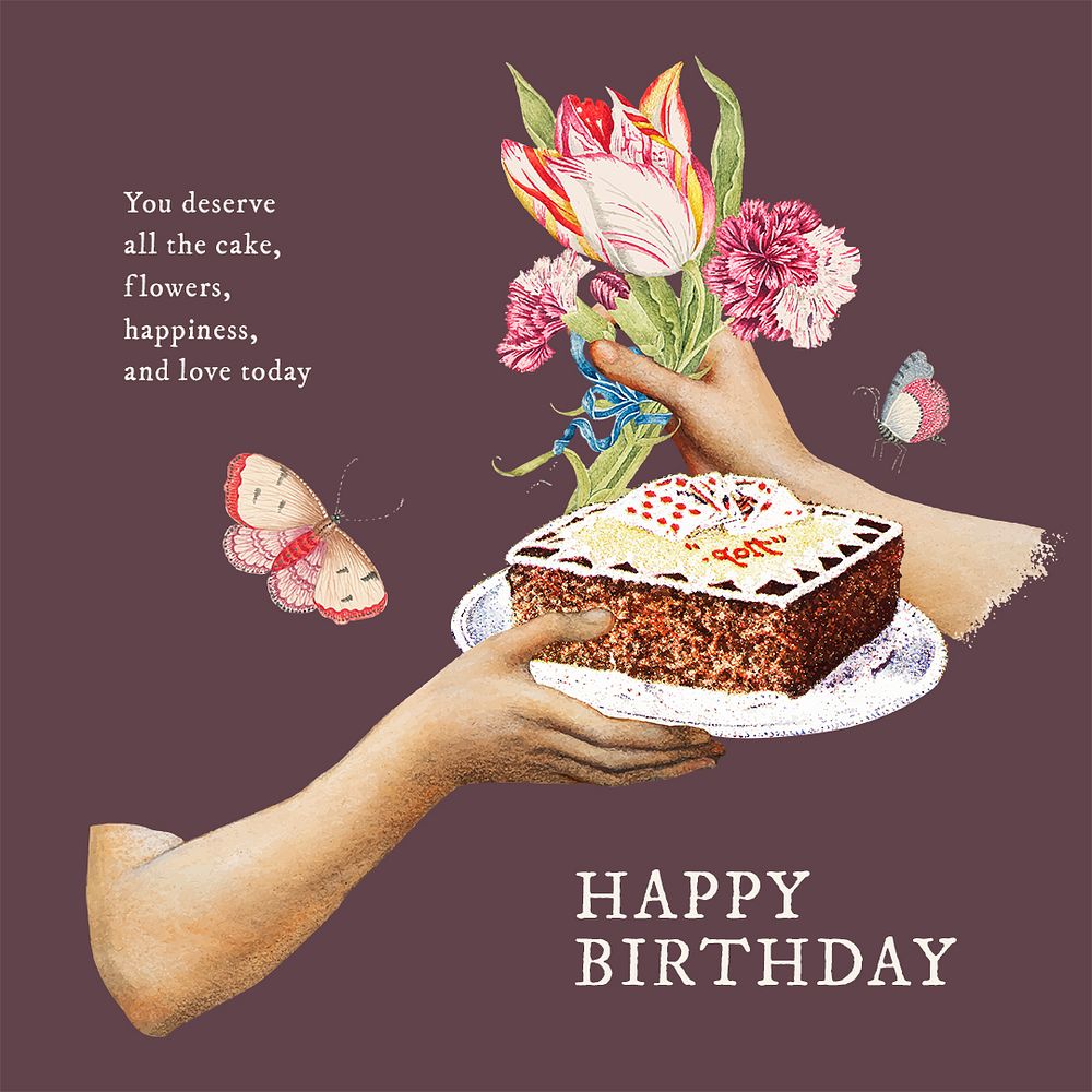 Vintage flower Instagram post template, birthday greeting card psd
