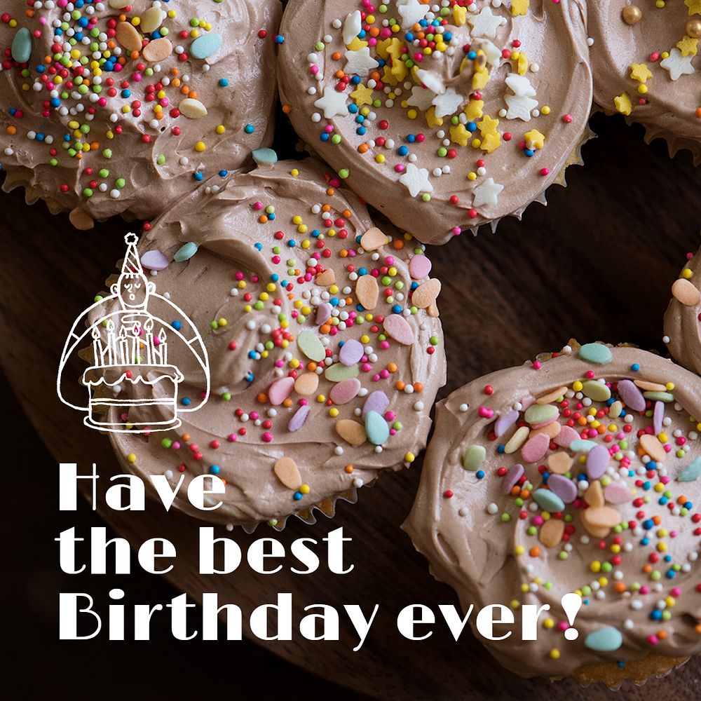 Birthday cupcakes Instagram post template, food photo psd