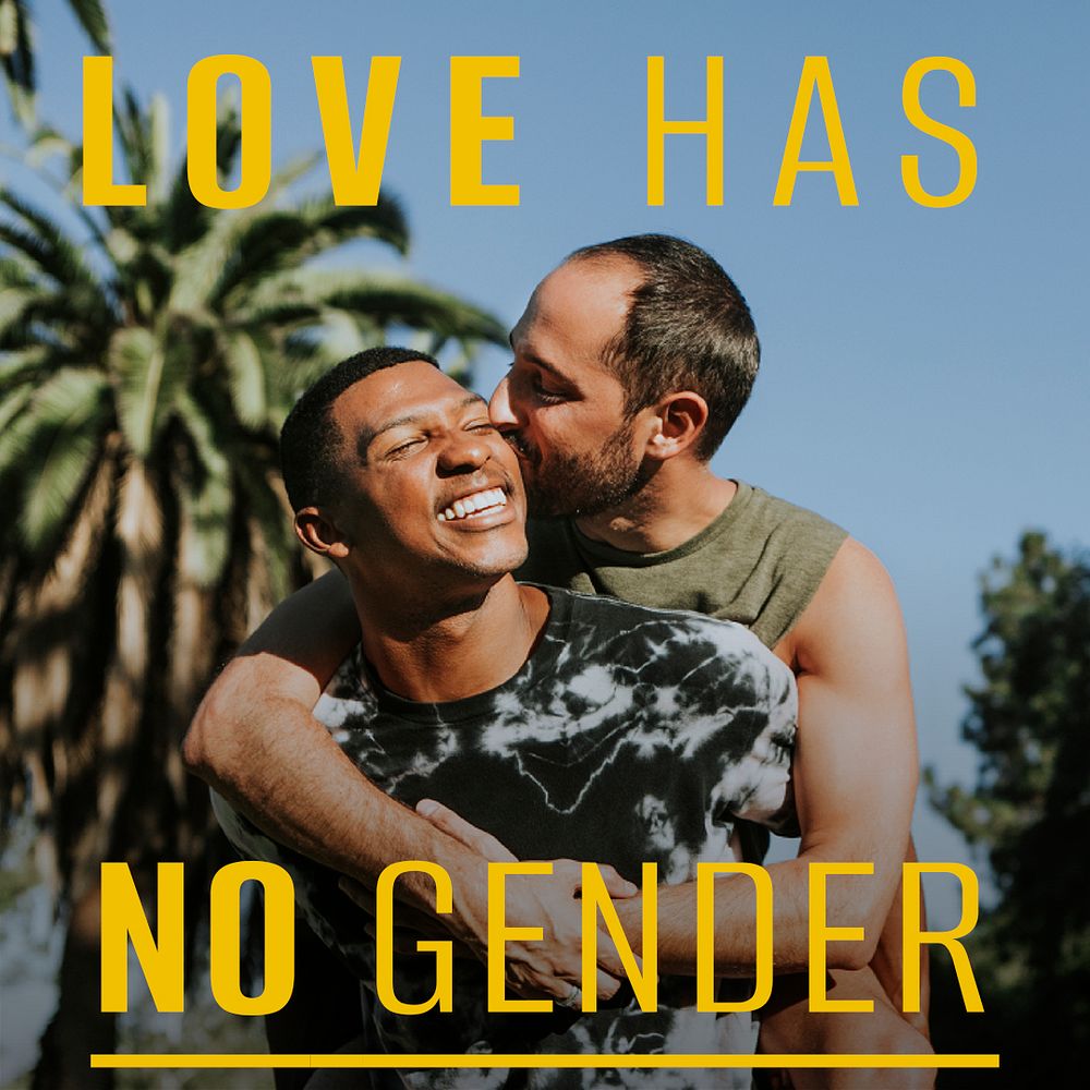 LGBTQ couple Instagram post template, love has no gender quote psd
