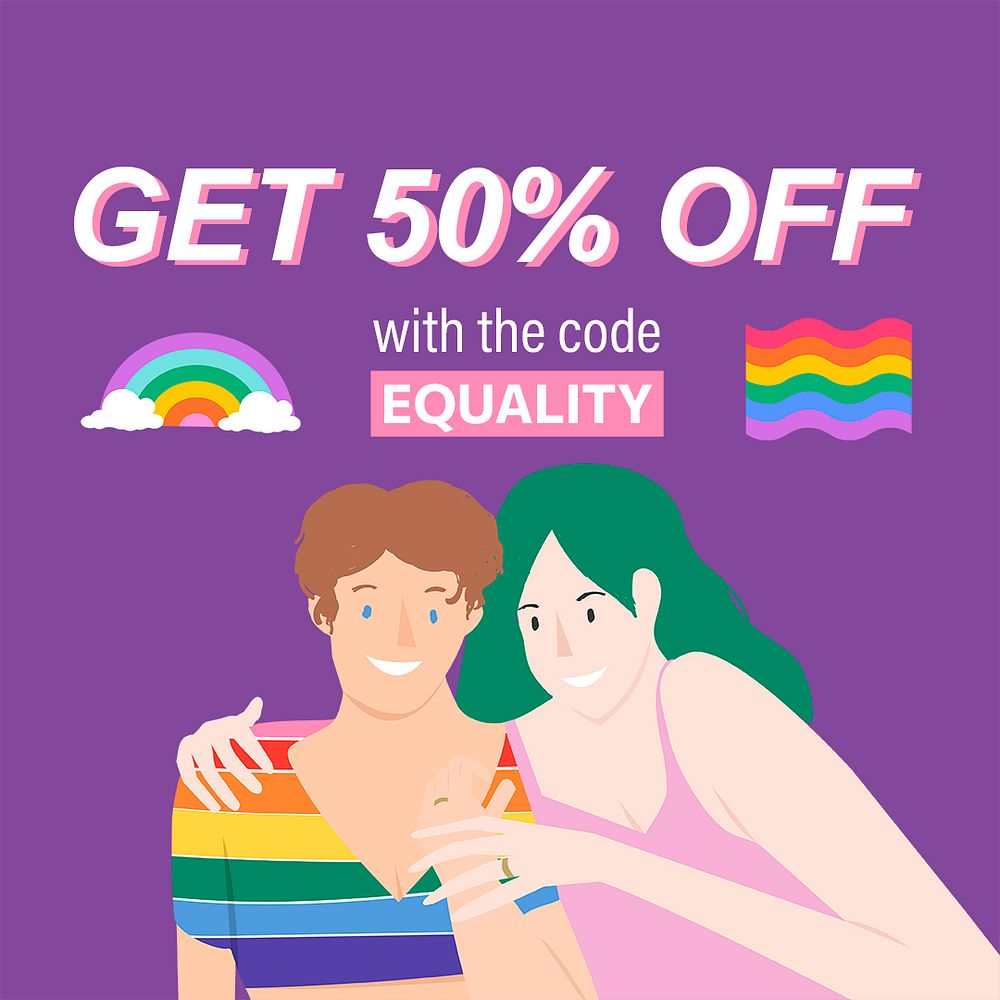 LGBTQ sale Instagram post template, shopping ad campaign psd