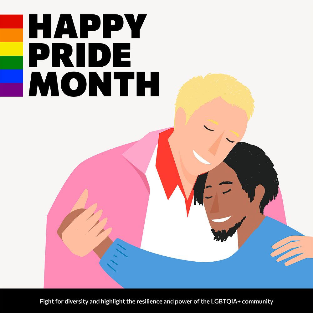 Pride Month Instagram post template, gay couple illustration psd