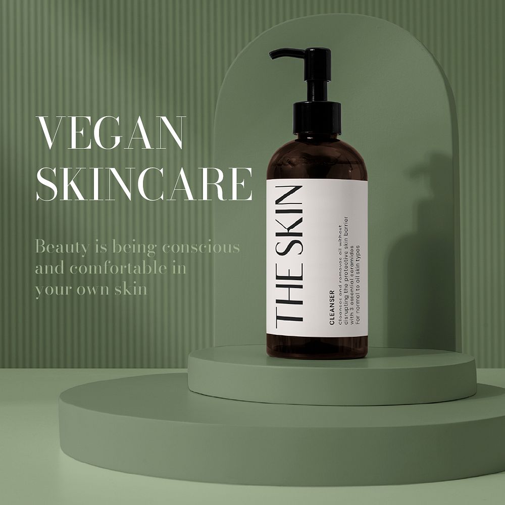 Vegan skincare Instagram post template, olive green design psd