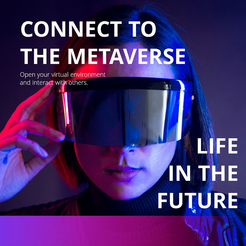 Neon Metaverse Instagram post template, futuristic technology psd