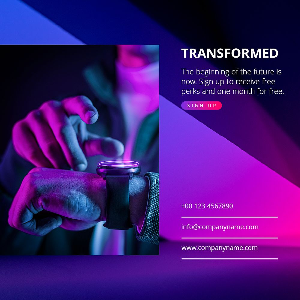 Digital transformation Instagram post template, neon design psd