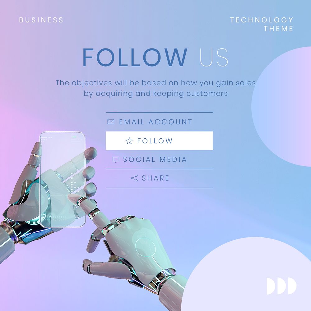 Follow us Instagram post template, robot hand photo psd