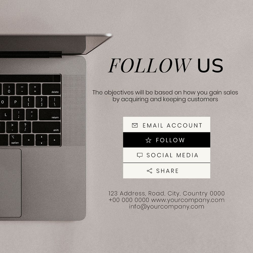 Follow us Instagram post template, business branding psd