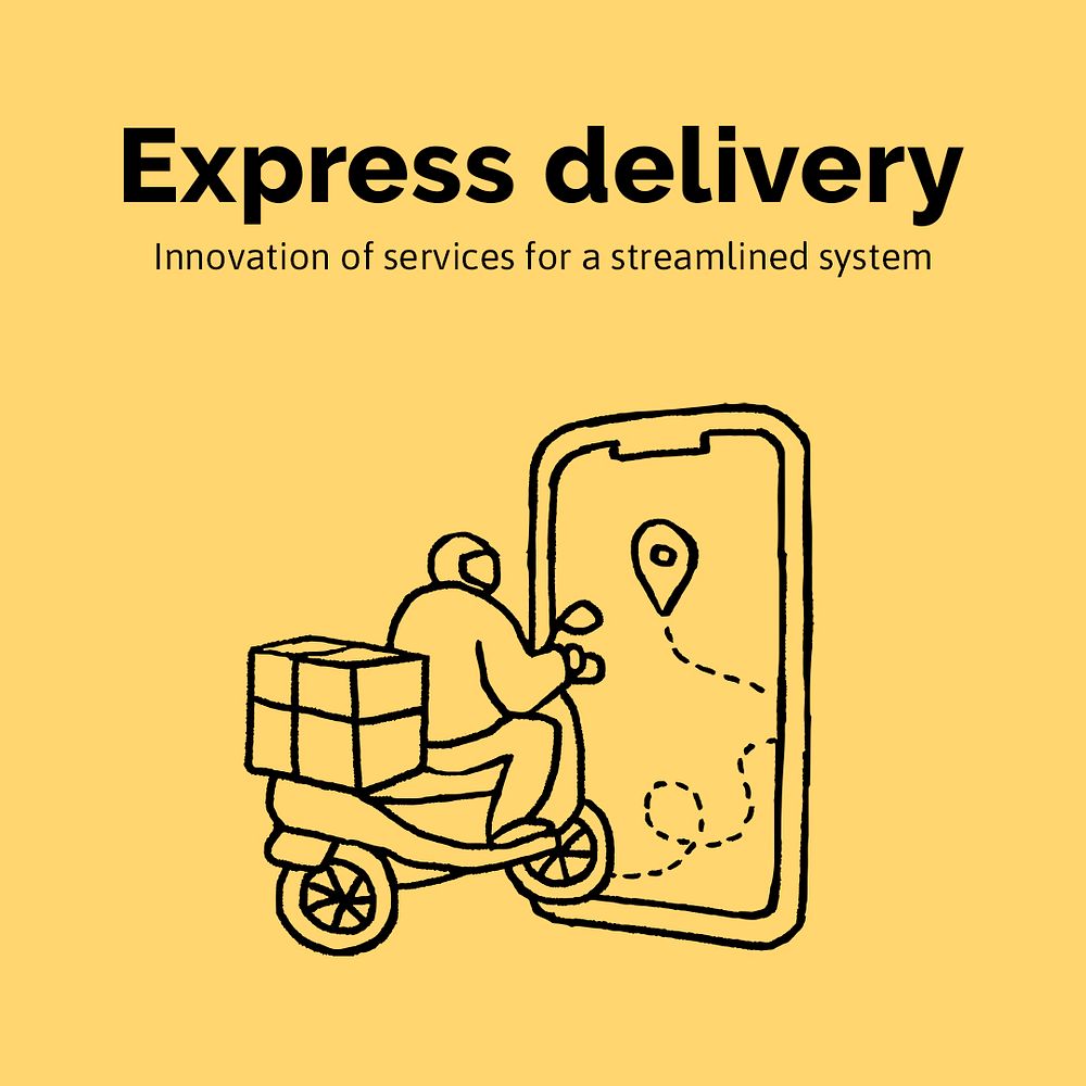 Express delivery Instagram post template, cute doodle psd