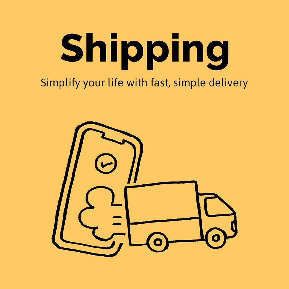 Shipping service Instagram post template, cute doodle psd