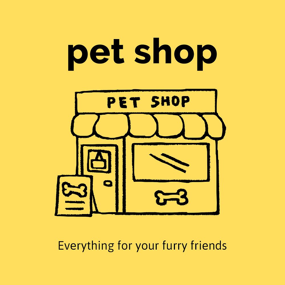 Pet shop Instagram post template, cute doodle psd