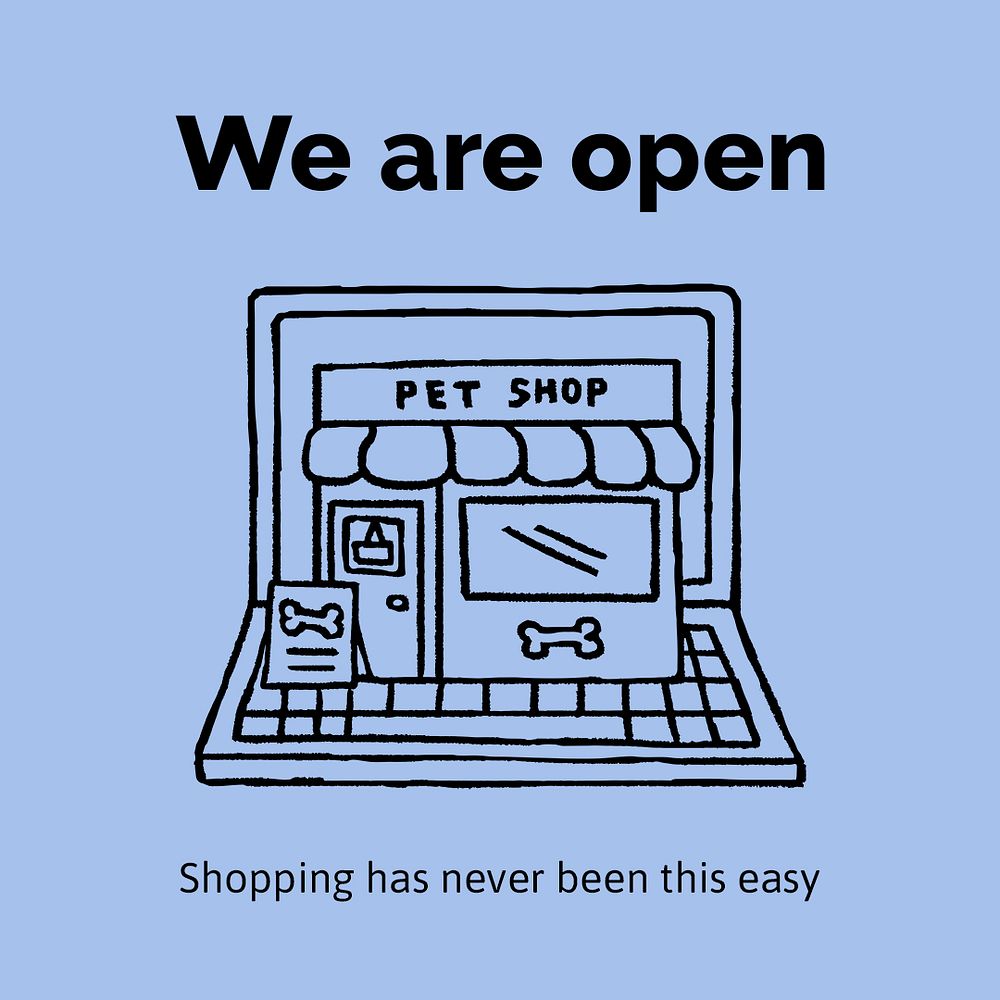Online pet shop template Instagram post, cute doodle psd