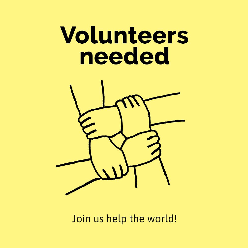 Volunteer recruitment Facebook post template, cute doodle psd