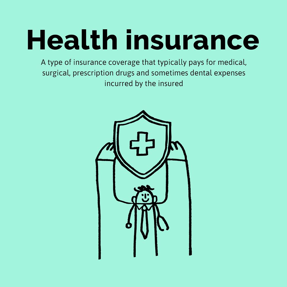 Health insurance Instagram post template, cute doodle psd