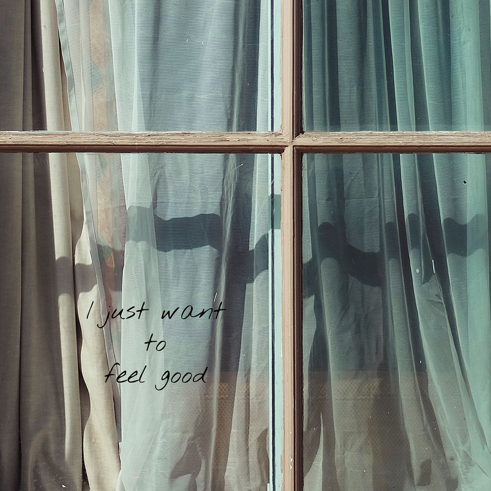 Window aesthetic Instagram post template, I just want to feel good quote psd