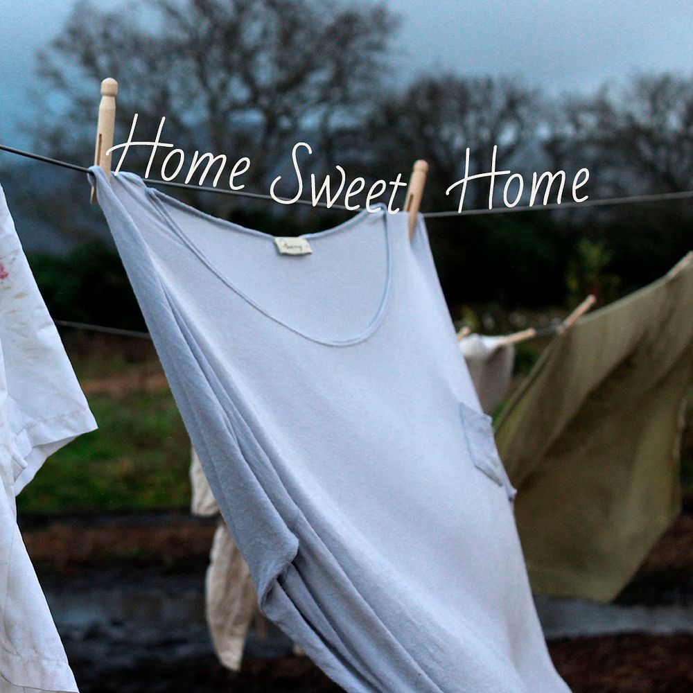 Clothesline aesthetic Instagram post template, home sweet home quote psd
