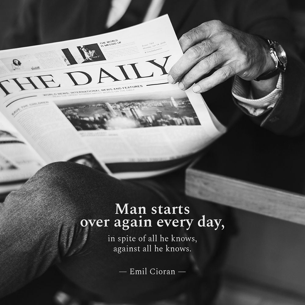 Businessman quote Instagram post template, man reading newspaper photo psd