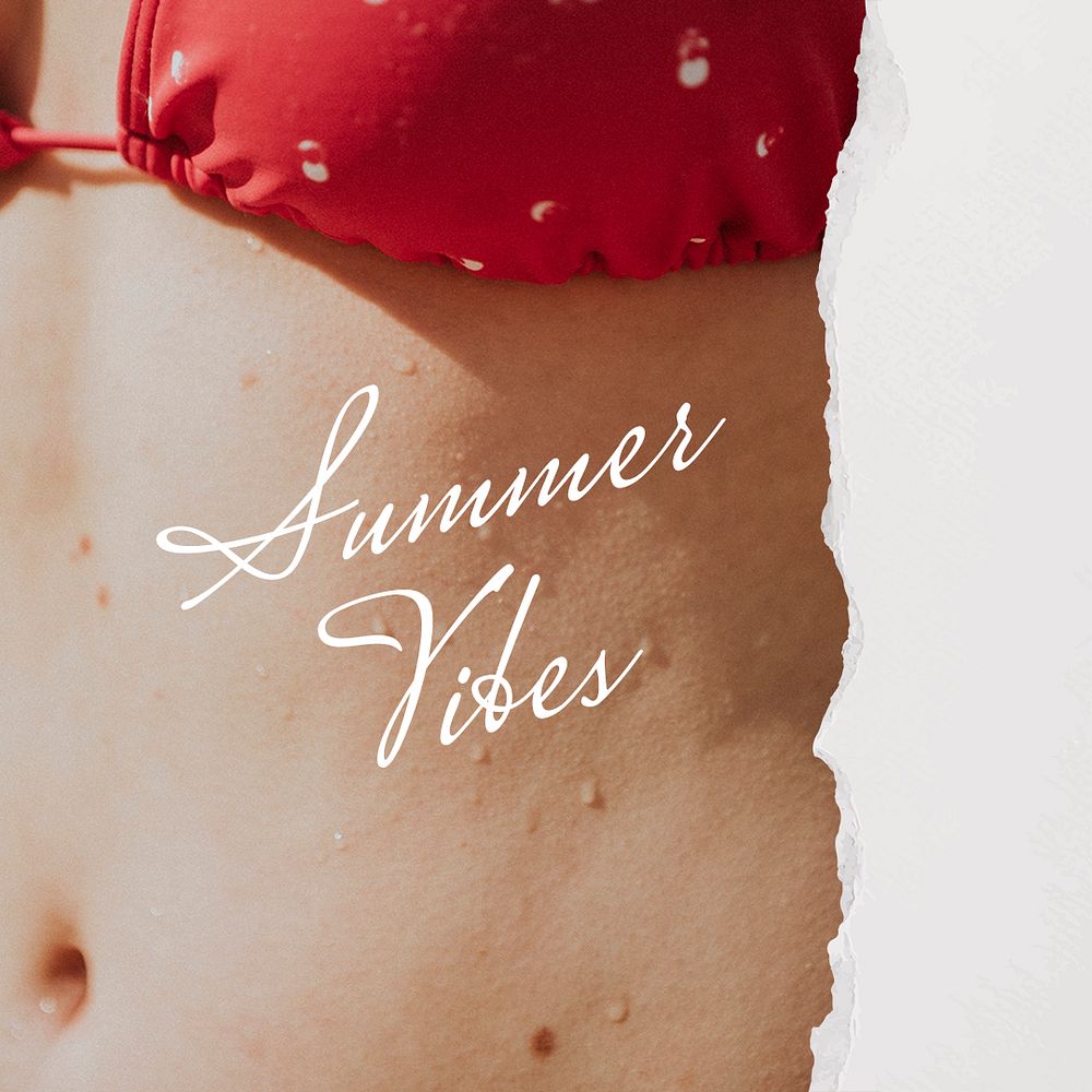 Summer vibes Instagram post template, bikini woman closeup photo psd