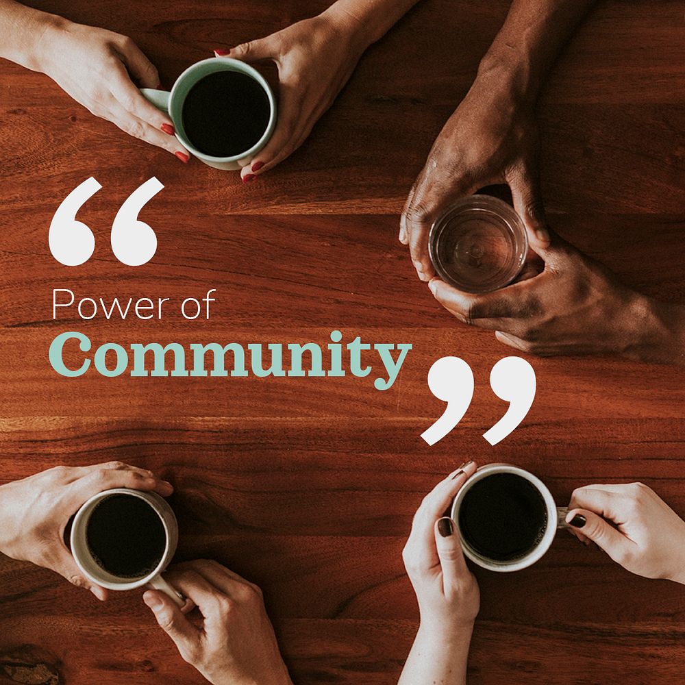 Diverse community Instagram post template, people having coffee psd