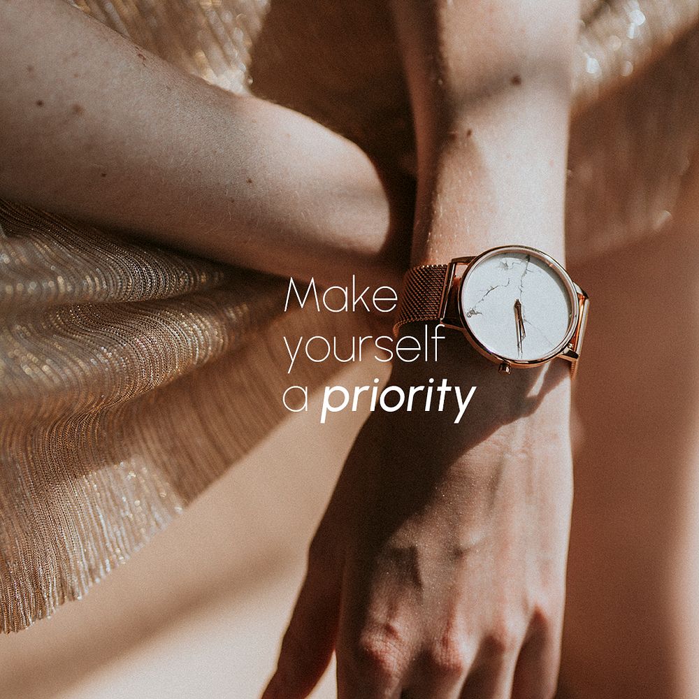 Wristwatch aesthetic Instagram post template, make yourself a priority quote psd