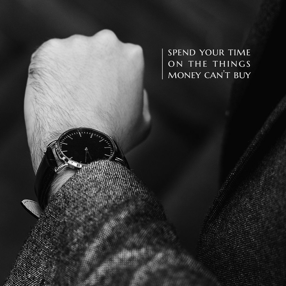 Businessman wristwatch Instagram post template, time quote psd