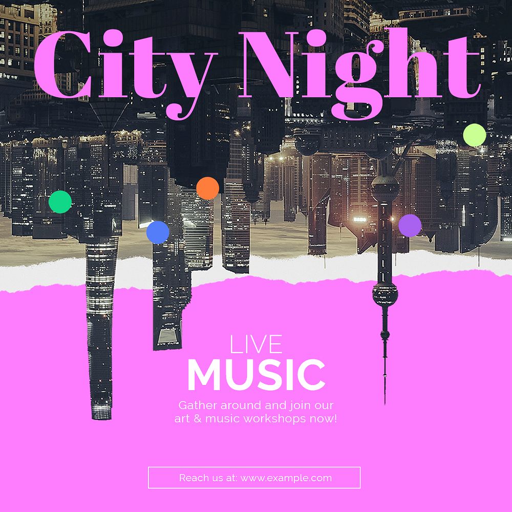 Abstract cityscape Instagram post template, live music ad psd