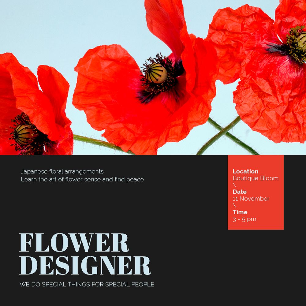 Aesthetic flower Instagram post template,  event advertisement psd