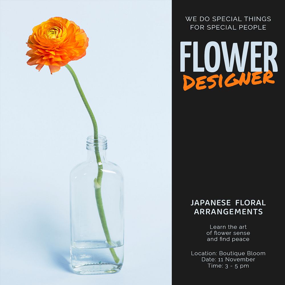 Flower designer Instagram post template,  event advertisement psd