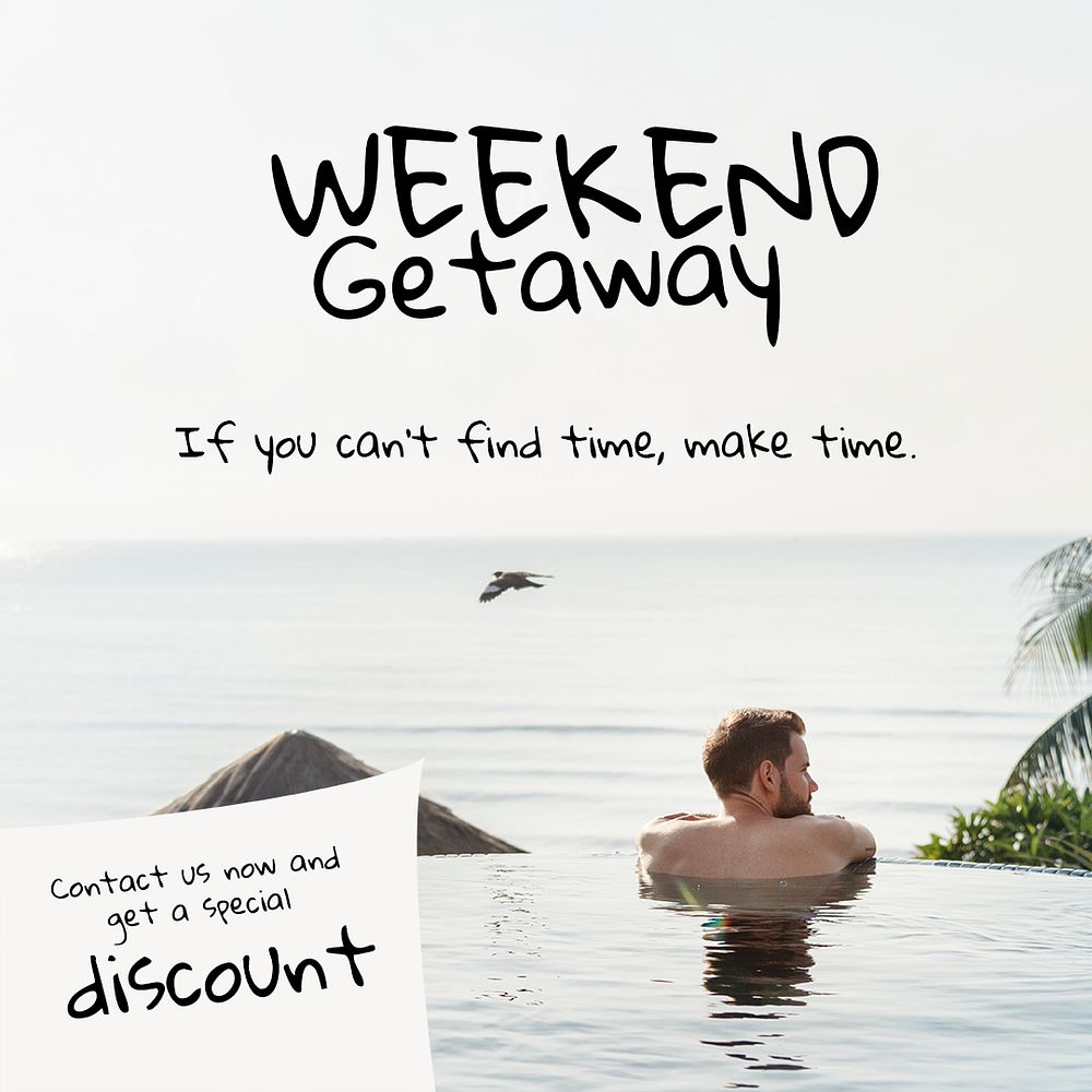 Weekend getaway Facebook post template,  travel editable design psd