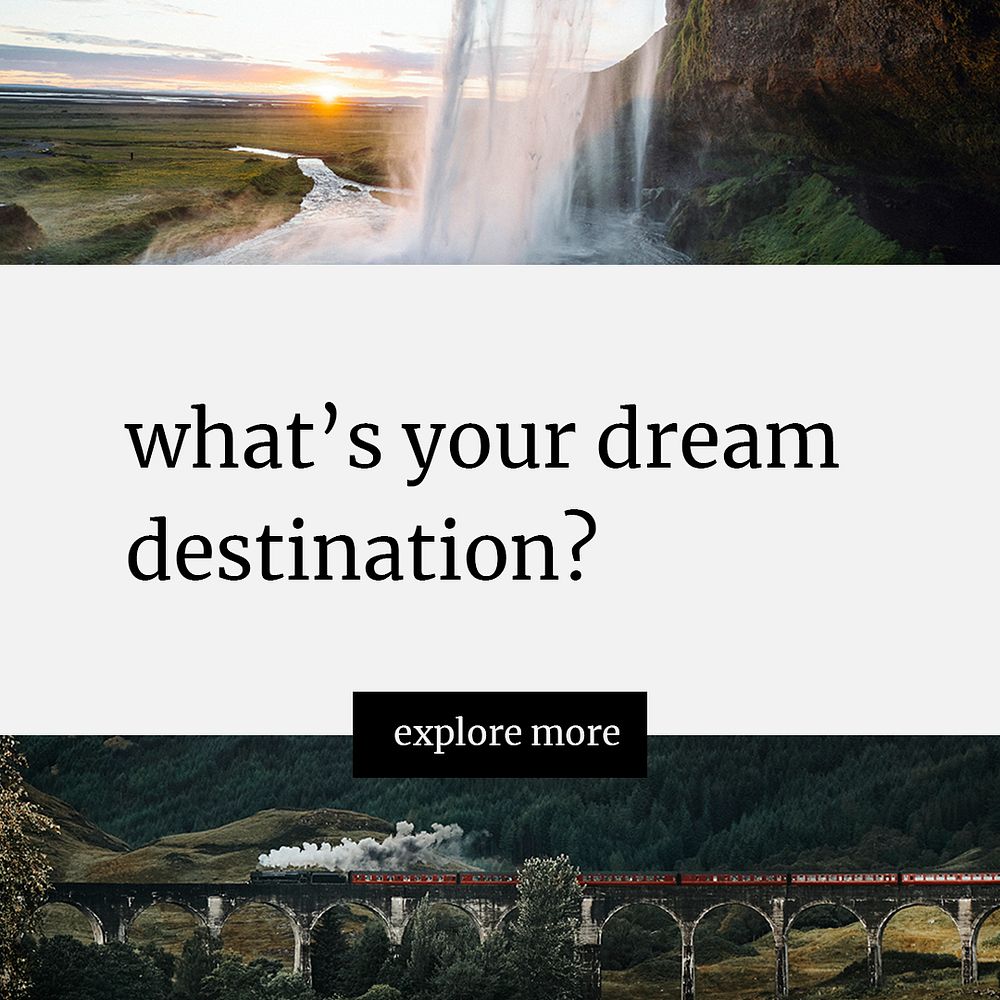 Explore destinations Facebook post template,  travel design psd