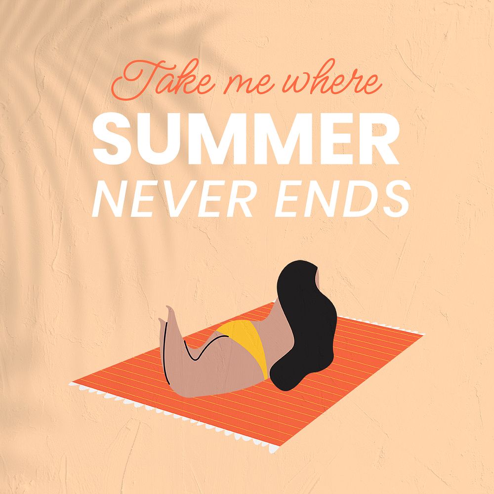 Summer  travel  Facebook post template,  woman sunbathing psd