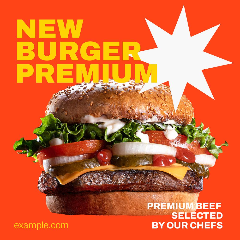 Burger restaurant Instagram post template, food branding psd