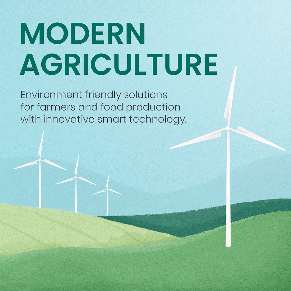 Modern agriculture Instagram post template, wind farm illustration psd