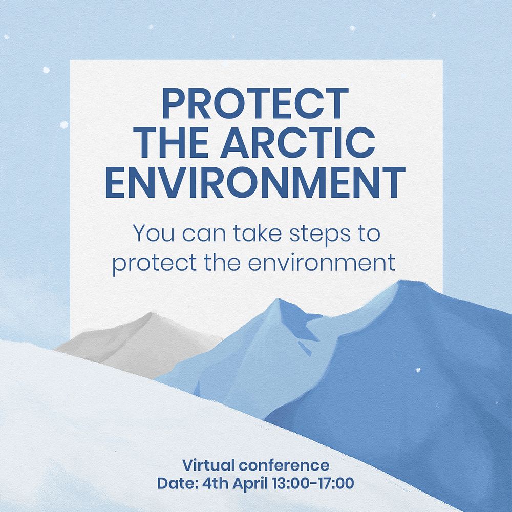 Arctic environment Instagram post template, winter landscape illustration psd