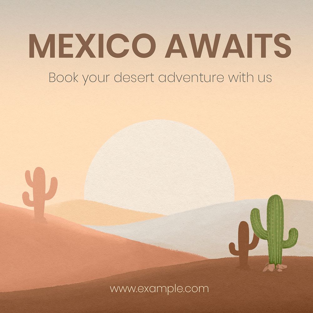 Wild west Instagram post template, Mexican desert illustration psd