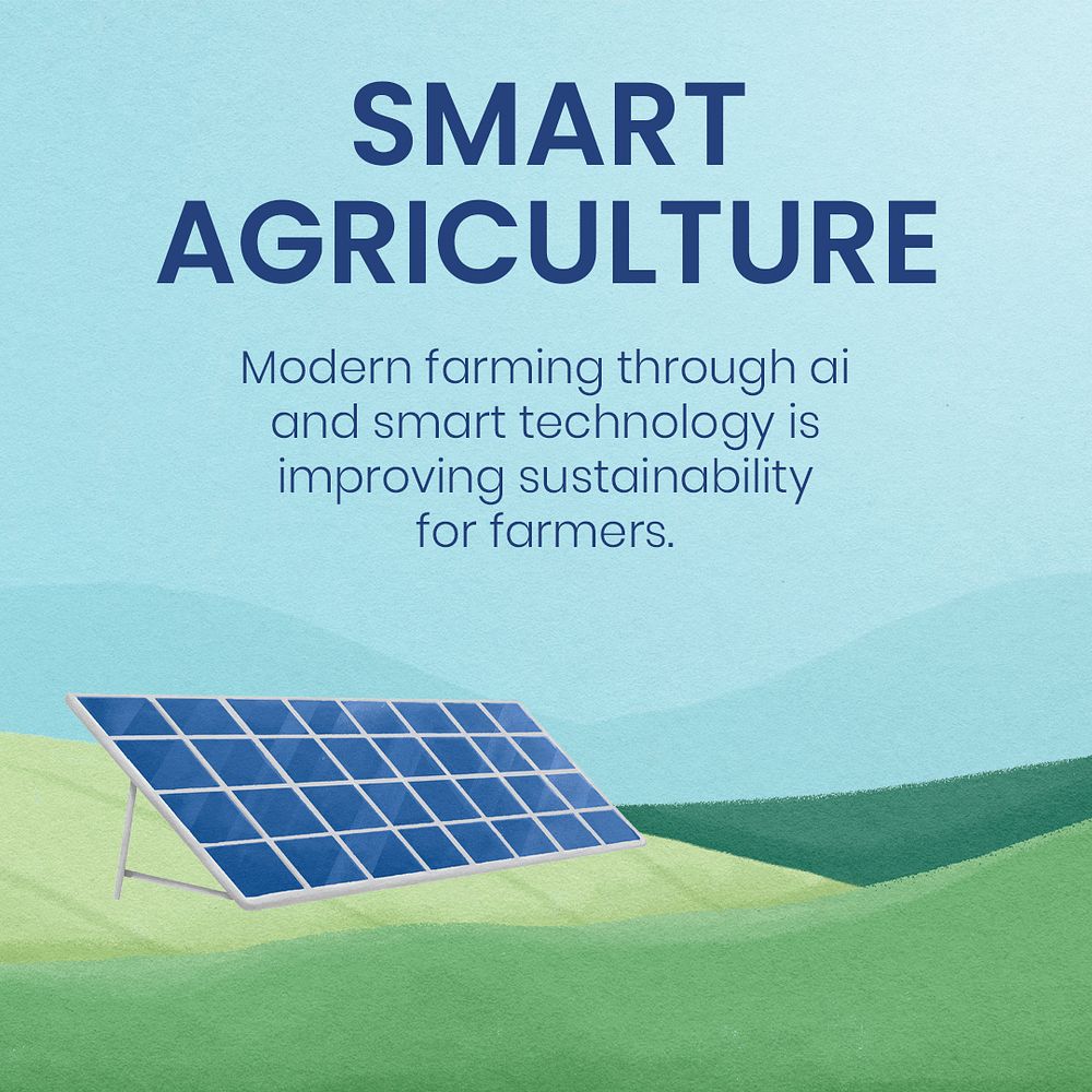 Smart agriculture Instagram post template, solar panel illustration psd