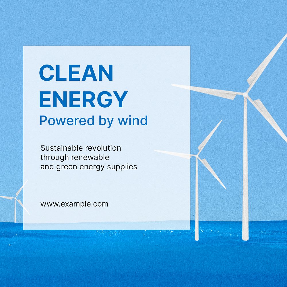 Clean energy Instagram post template, offshore wind farm psd