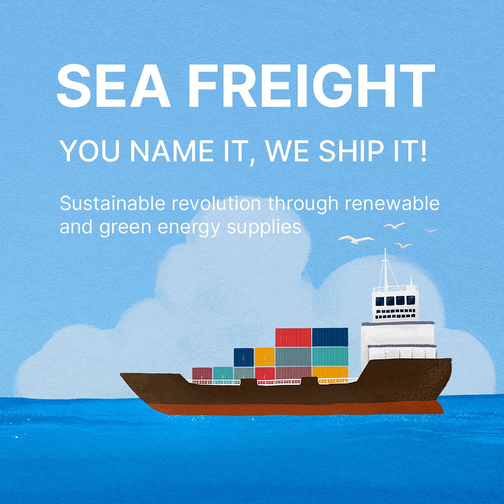 Sea freight Instagram post template, logistics industry psd