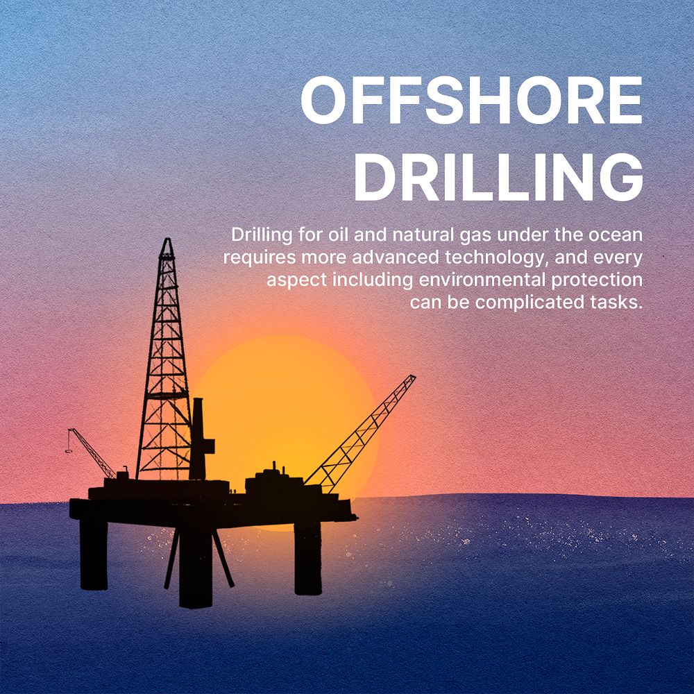 Offshore drilling Instagram post template, oil rig sunset psd