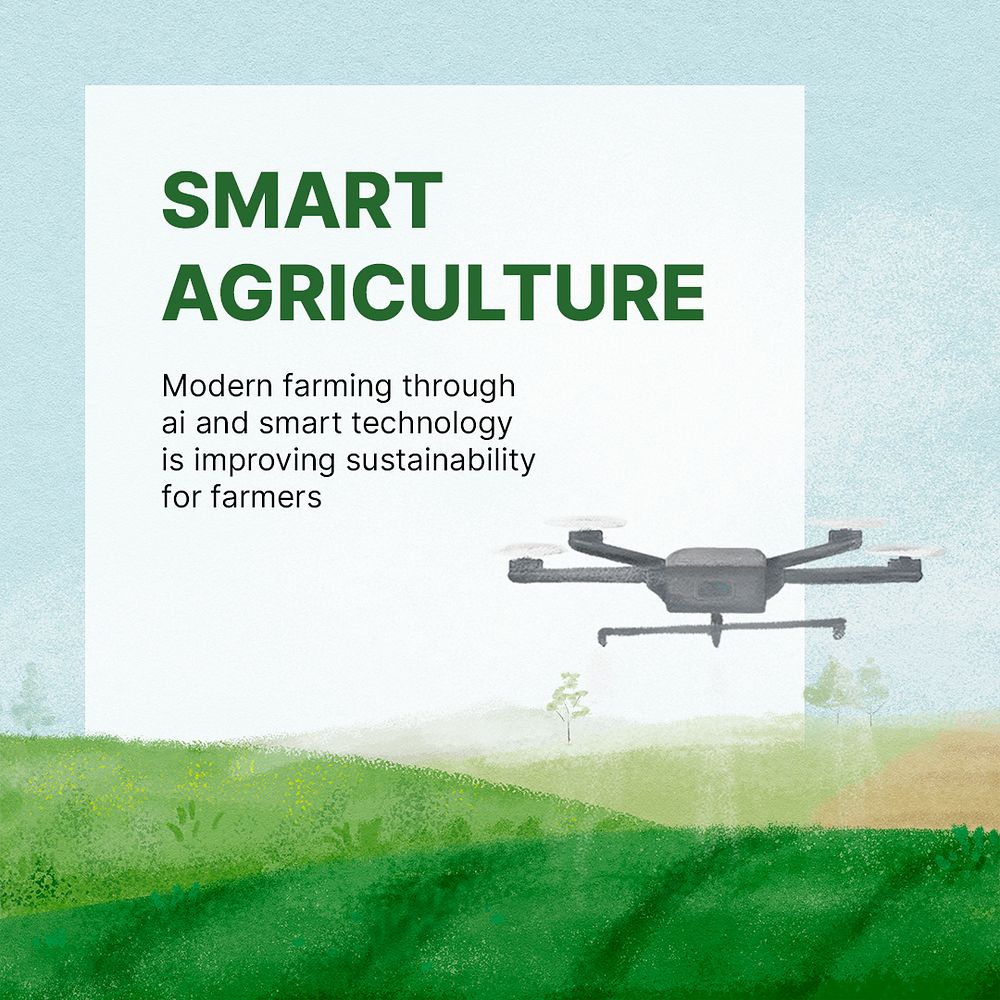 Smart agriculture Instagram post template, watering drone illustration psd