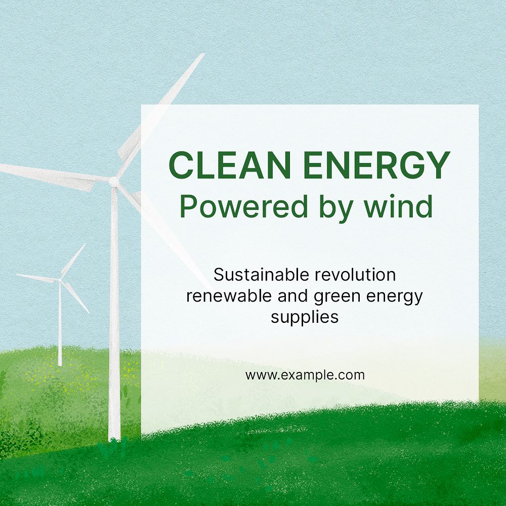 Clean energy Instagram post template, wind turbine illustration psd