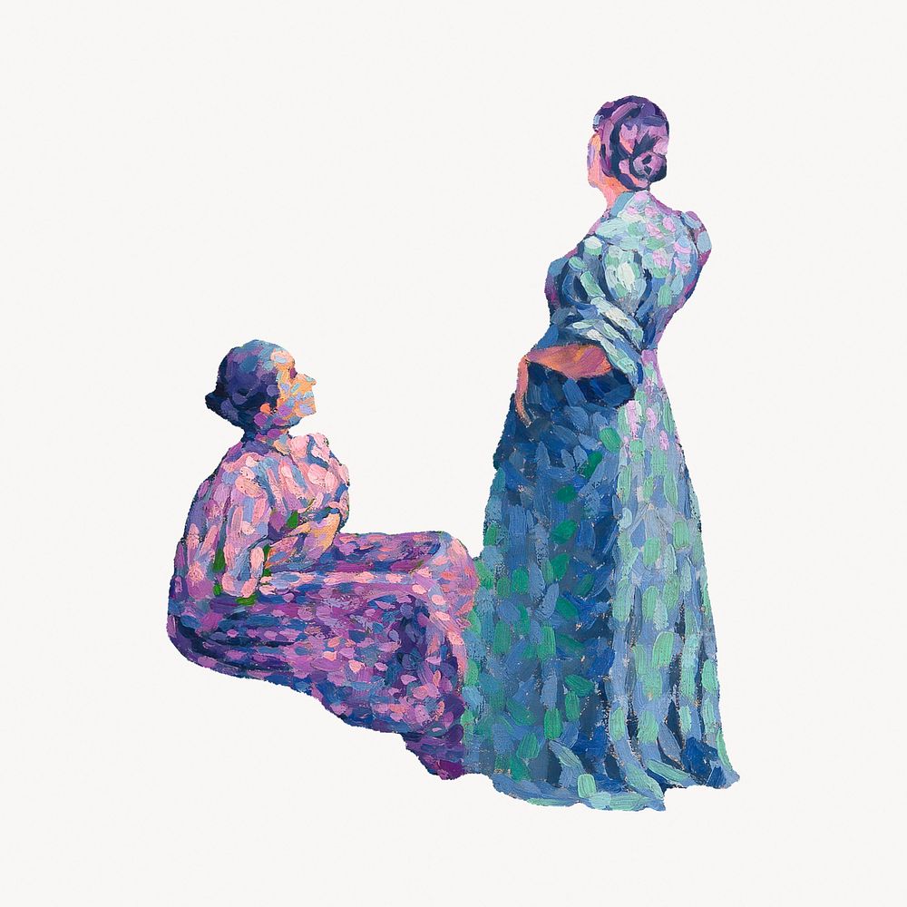 Two Women by the Shore, Henri-Edmond Cross's painting, digitally enhanced by rawpixel.