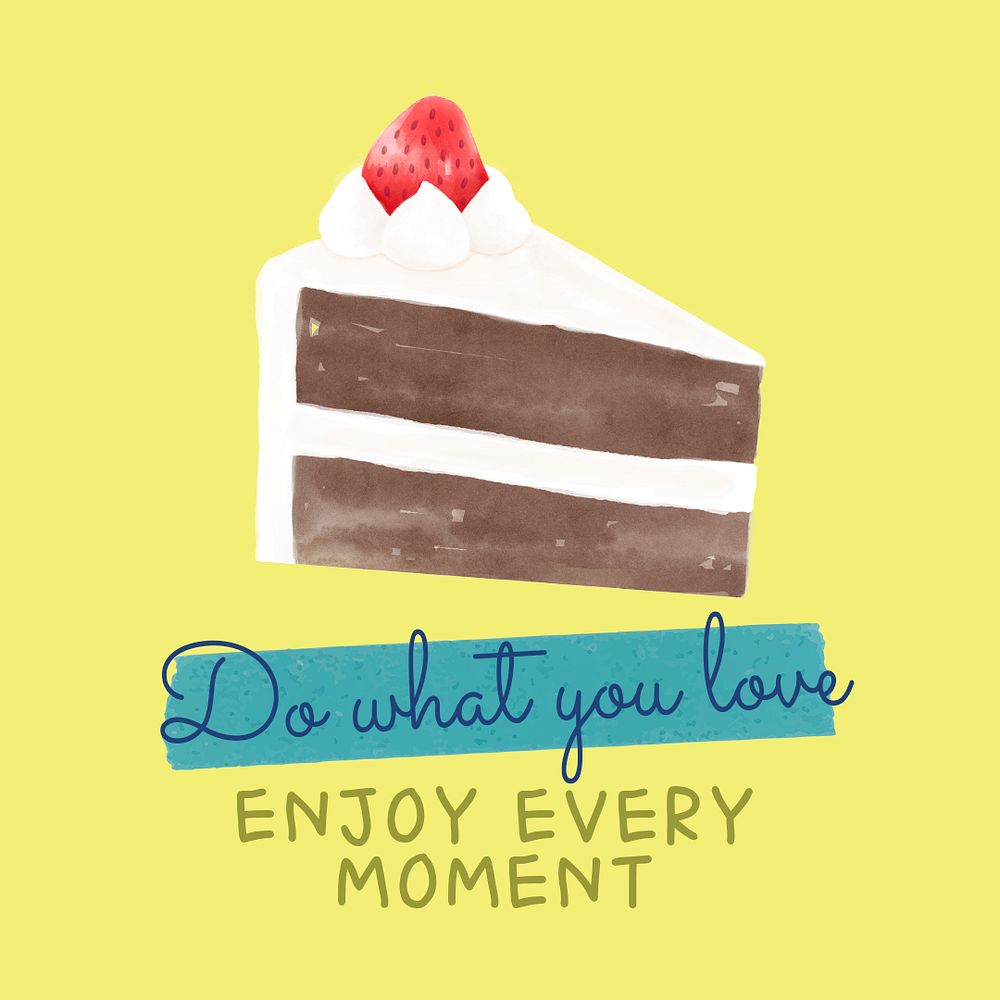 Cute cake Instagram post template, watercolor design psd