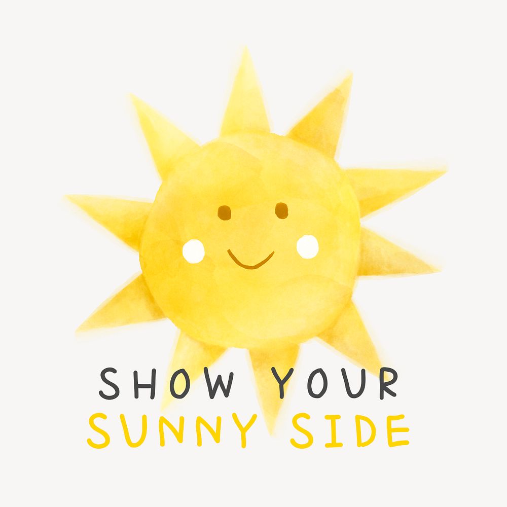 Cute sun Instagram post template, watercolor design psd