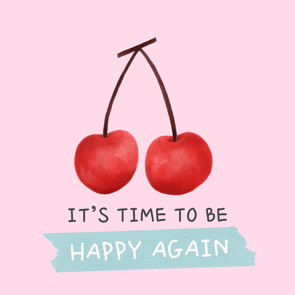 Cute cherry Instagram post template, watercolor design psd