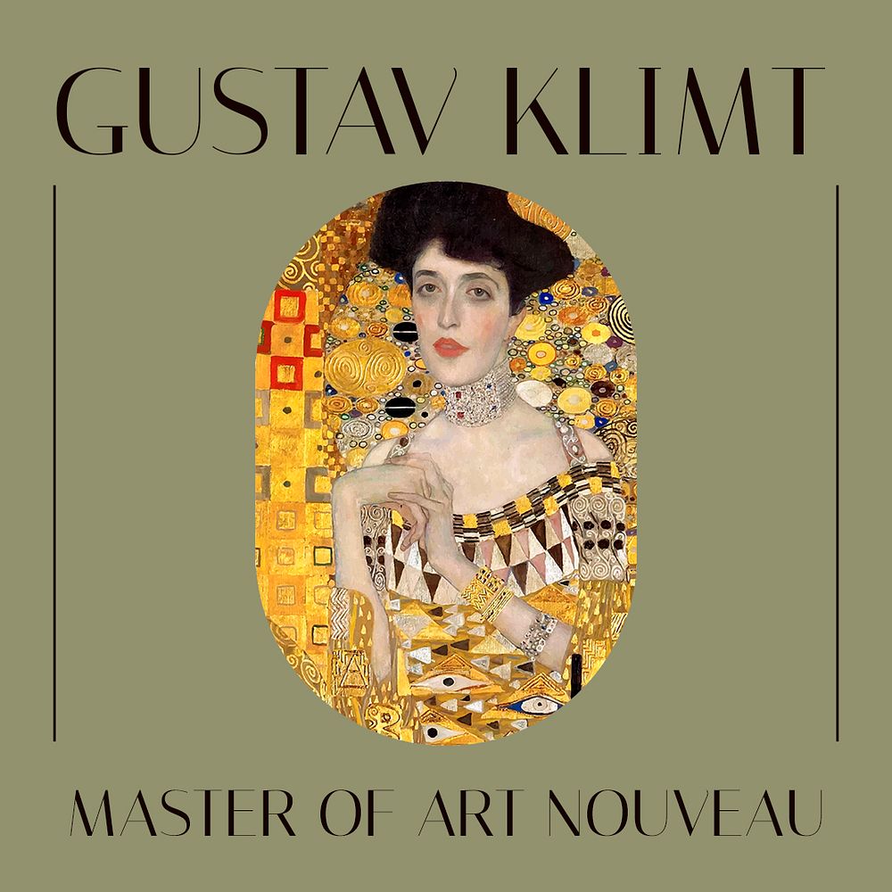 Gustav Klimt Facebook post template,  Adele Bloch-Bauer painting remixed by rawpixel psd