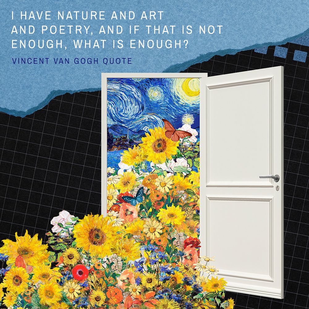 Sunflower door Facebook post template, Van Gogh famous artwork remixed by rawpixel psd