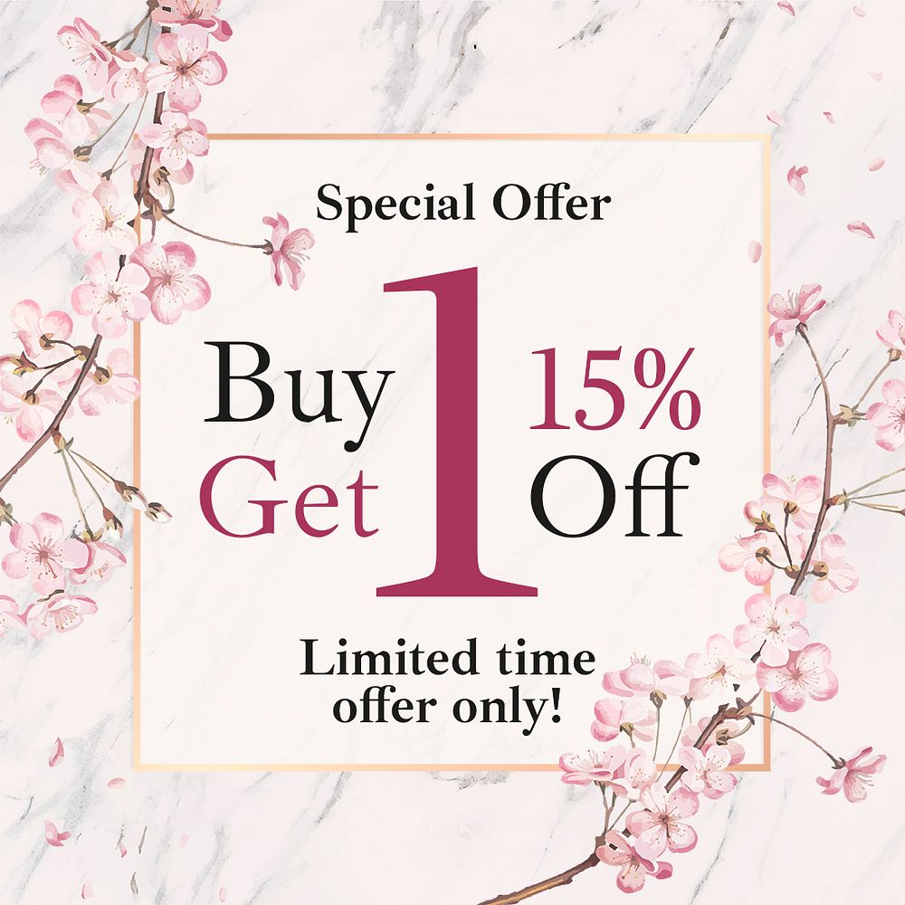 Special offer instagram ad template, cherry blossom, editable text psd