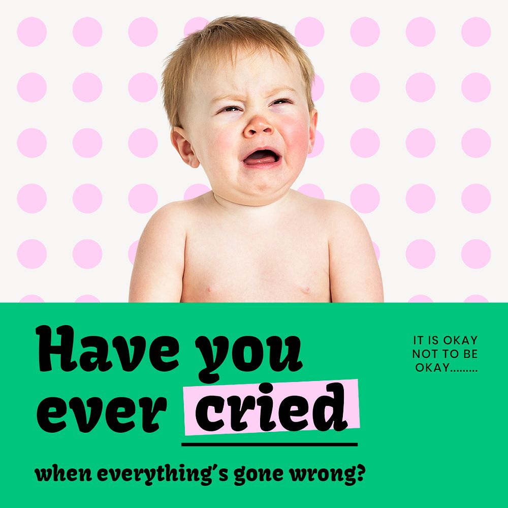 Mental health Facebook post template, crying baby design psd
